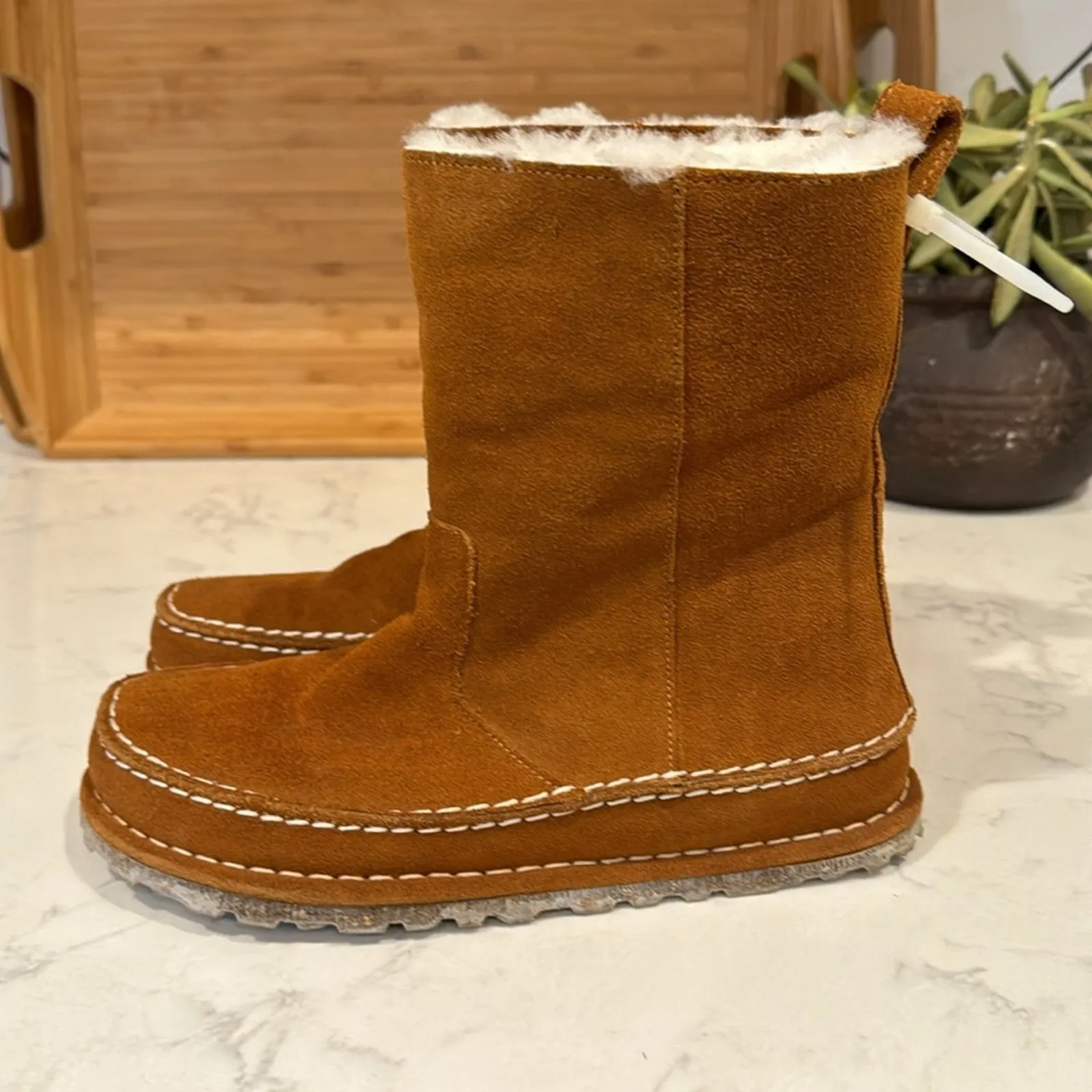 Birkenstock Lahti Mink Brown Suede Shearling boots bohemian western size 36 - Image 4