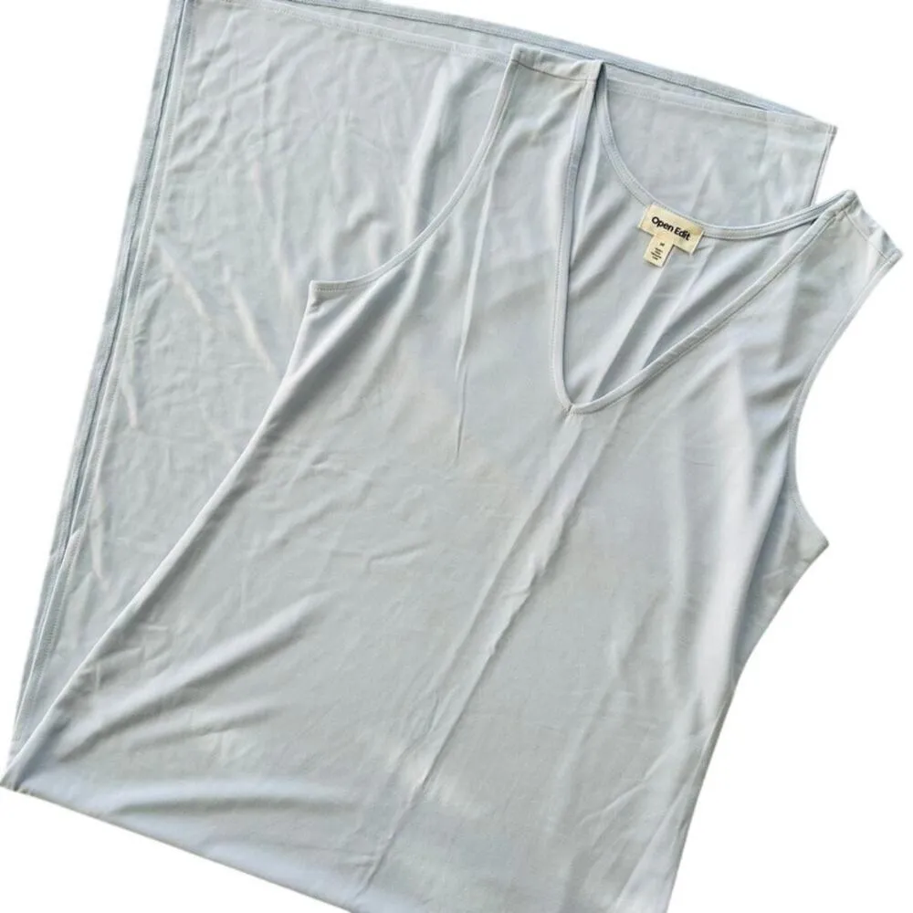 Open Edit  Reversible 2 Way Maxi Dress Modal Size Medium Feather Blue Side Slit - Image 2