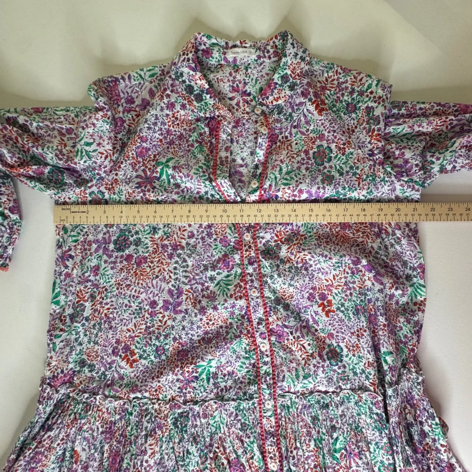 Poupette St Barth Floral Button Front Tiered Mini Dress Tunic Colorful Beachy Purple Size M - Image 13