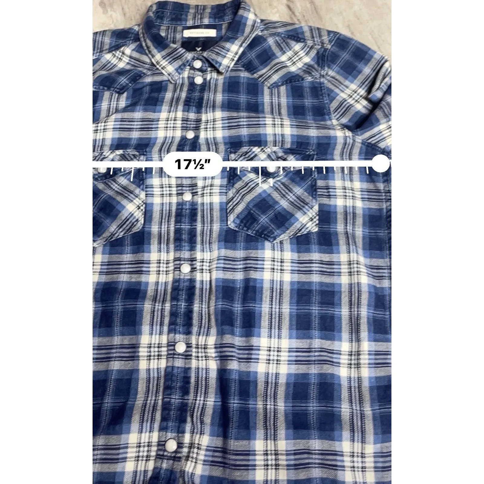 American Eagle Flannel‎ Shirt Size S Blue Pearl Snap Boyfriend Western C-0042 - Image 5