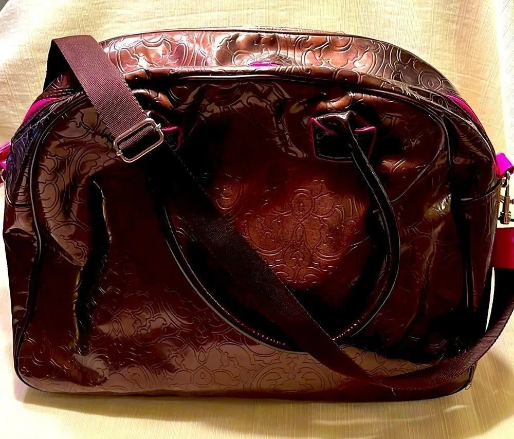 Bath and Body Works Embossed Bronzy Brown with Hot Pink Accent Weekender - Image 1