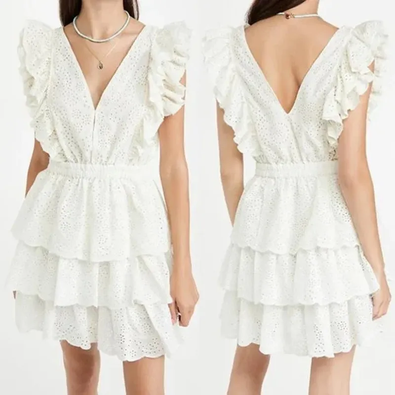 LOVE THE LABEL Ines Ruffle Tiered Dress Ecru White Anthropologie Size Medium - Image 2