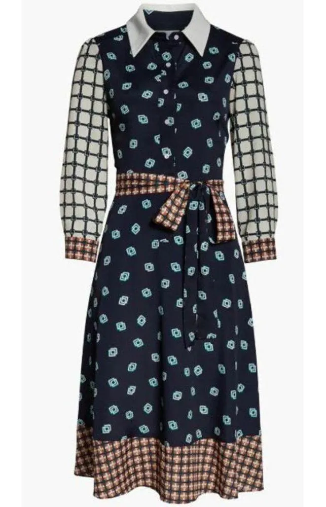 NWT Eliza J Geo Print Belted Shirtdress Collar Midi Button Closure Bold - Image 10