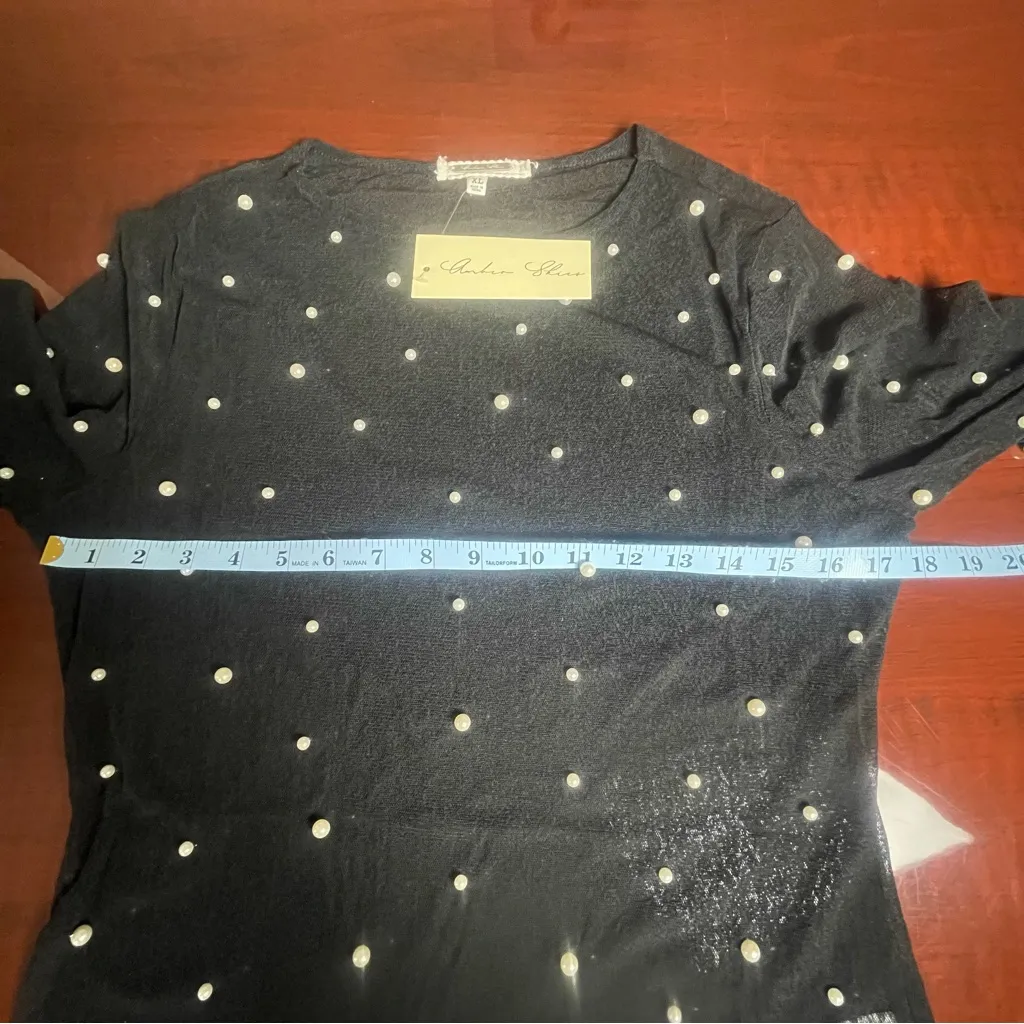 Amber Skies Pearl Embellished Sheer Mesh Top Black Cocktail Glam Whimsigoth XL - Image 9