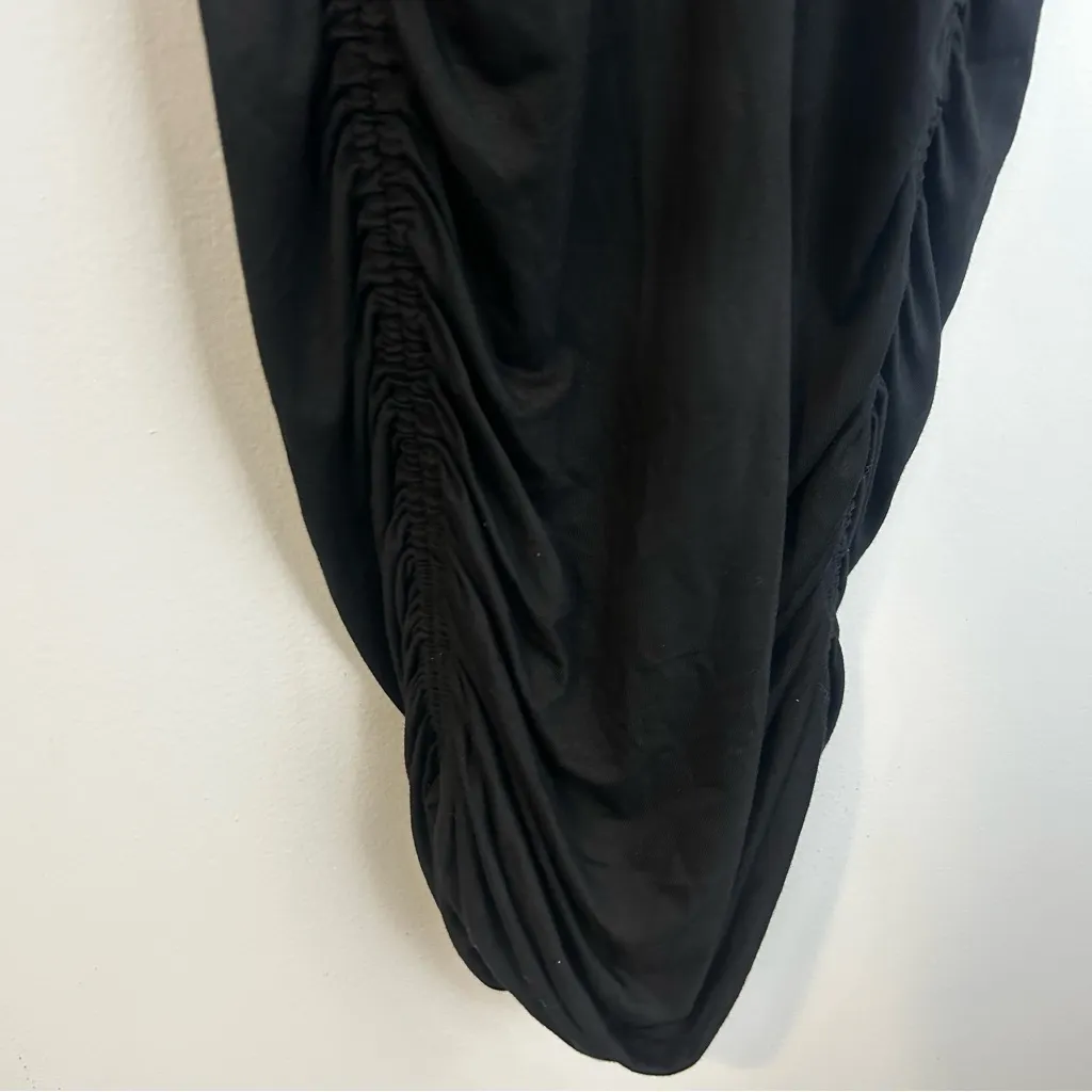 NWT Good American Black Long Sleeve Ruched Bodycon Midi Dress Size Medium - Image 5