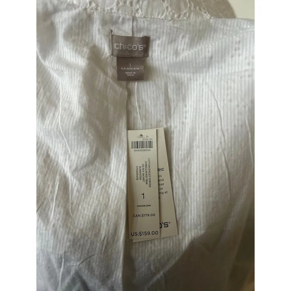 NWT Chico's Long Line White Eyelet & Blue Beaded Embroidered Jacket - Image 4