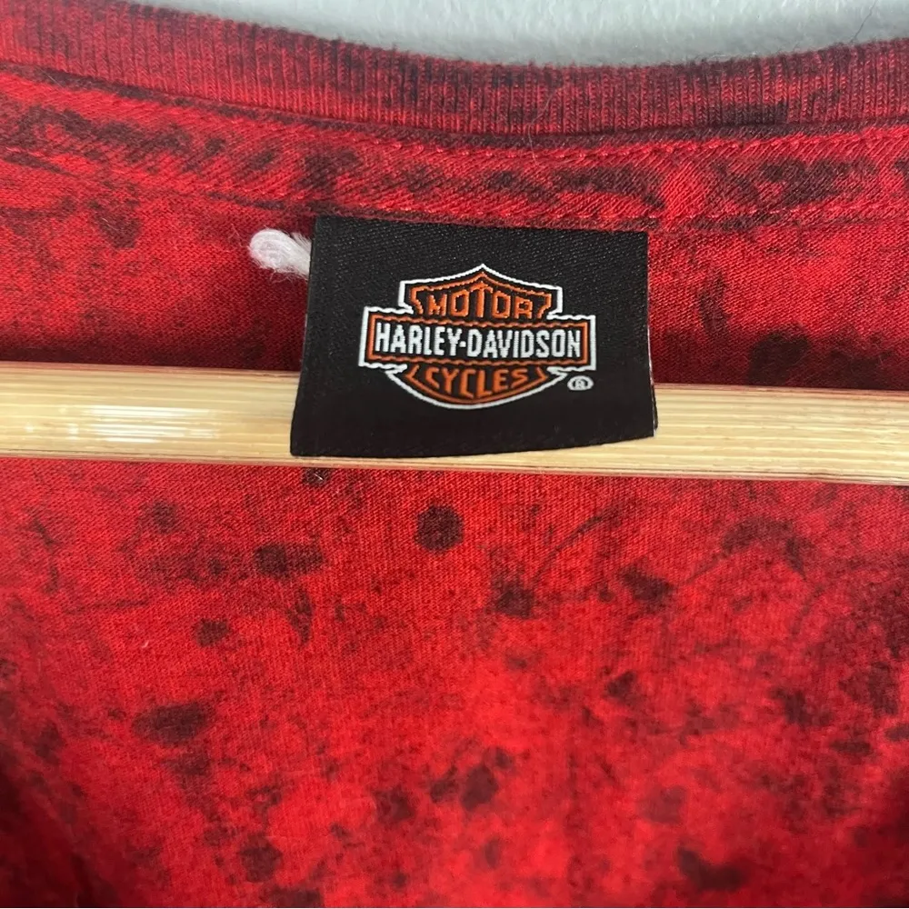 Harley Davidson red speckled skull printed tshirt curve neckline refer to measur Black Size L - Image 2