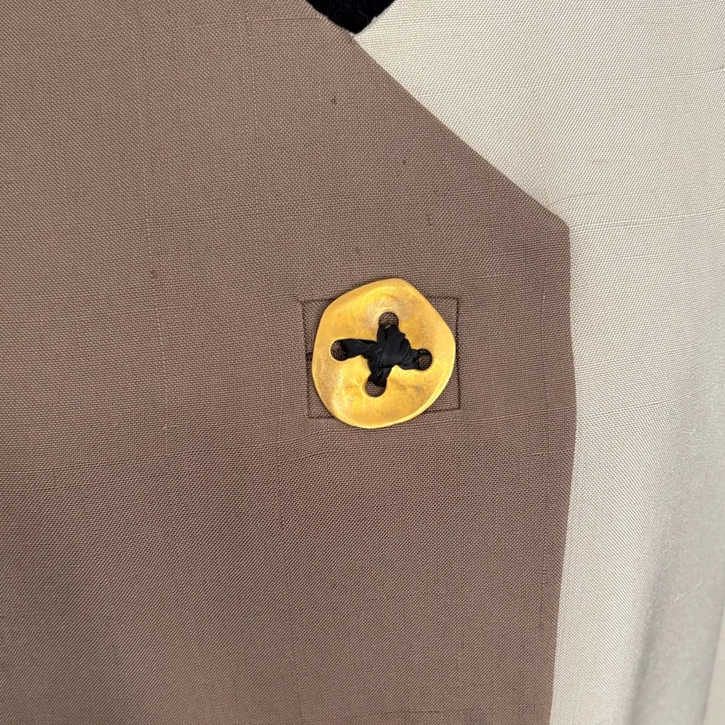 Steve Fabrikani Vintage NWT Color Block Long Sleeve Dress with Gold Accents Tan Size 12 - Image 3