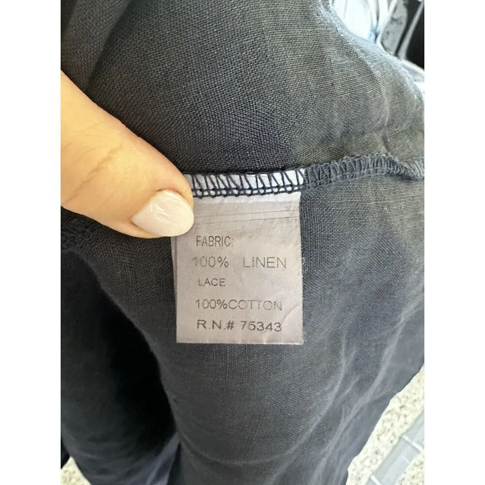 Bellambia Dress Linen Blue Eyelet Trim Italy Beach Boho Bow Lagenlook Coverup M‌ Size M - Image 6