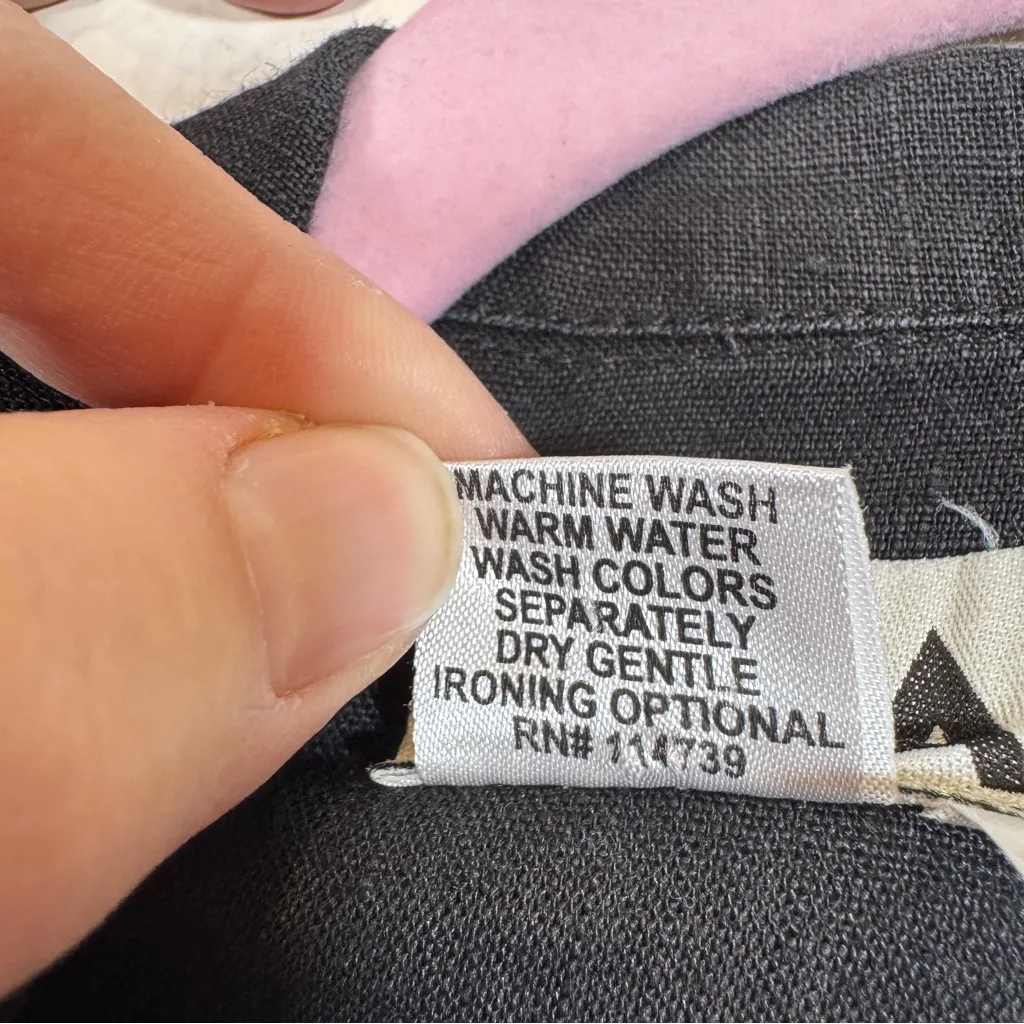 Flax Black Linen Button Down Shirt Womens 1X Lagenlook Natural Fibers Blouse - Image 5