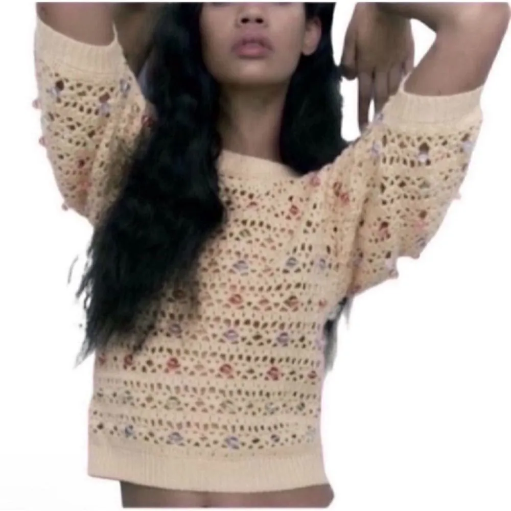 ZARA  Beige Beaded Sweater(Size Small) - Image 3