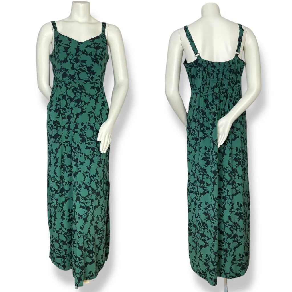 41 Hawthorn Dress Floral Sleeveless Shirred Smocked Back Pockets‎ Size Large Green - Image 2