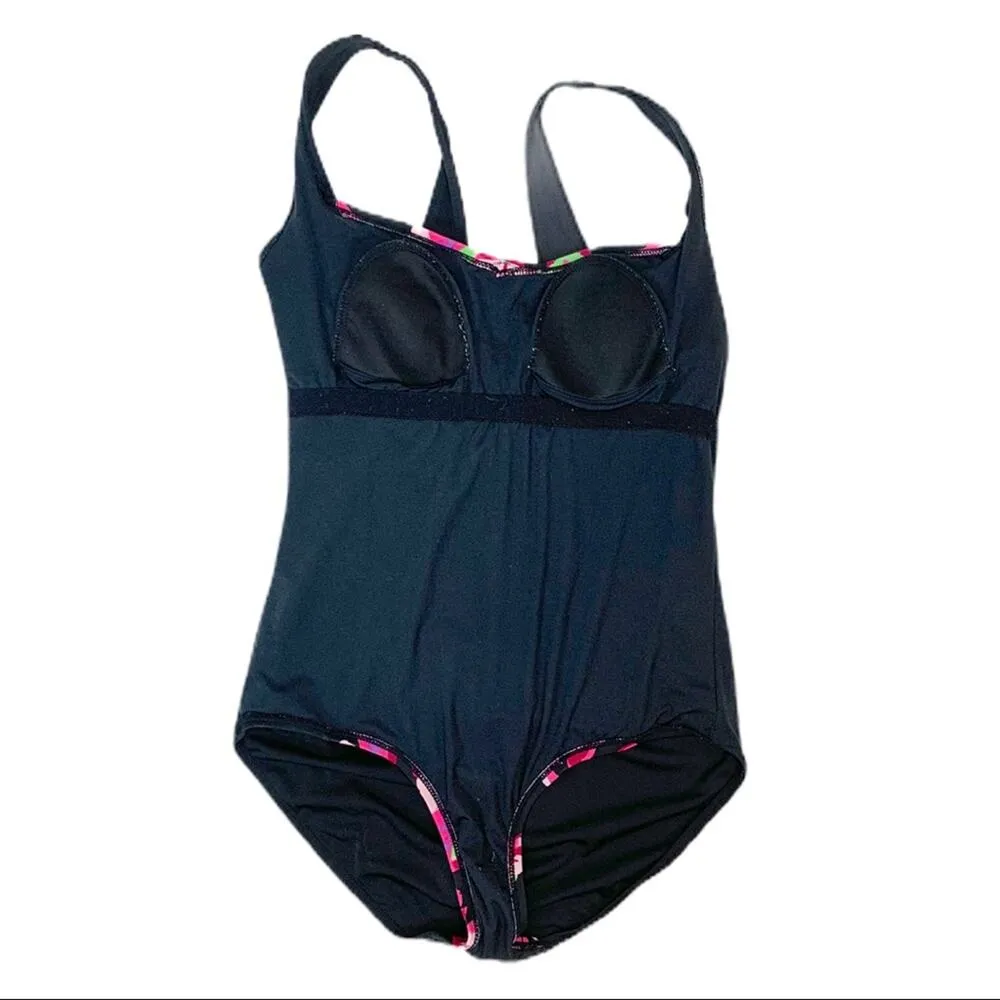 Tropical Escape Women's Black Pink Floral Ruched One Piece Swimsuit Size 6 - Image 10