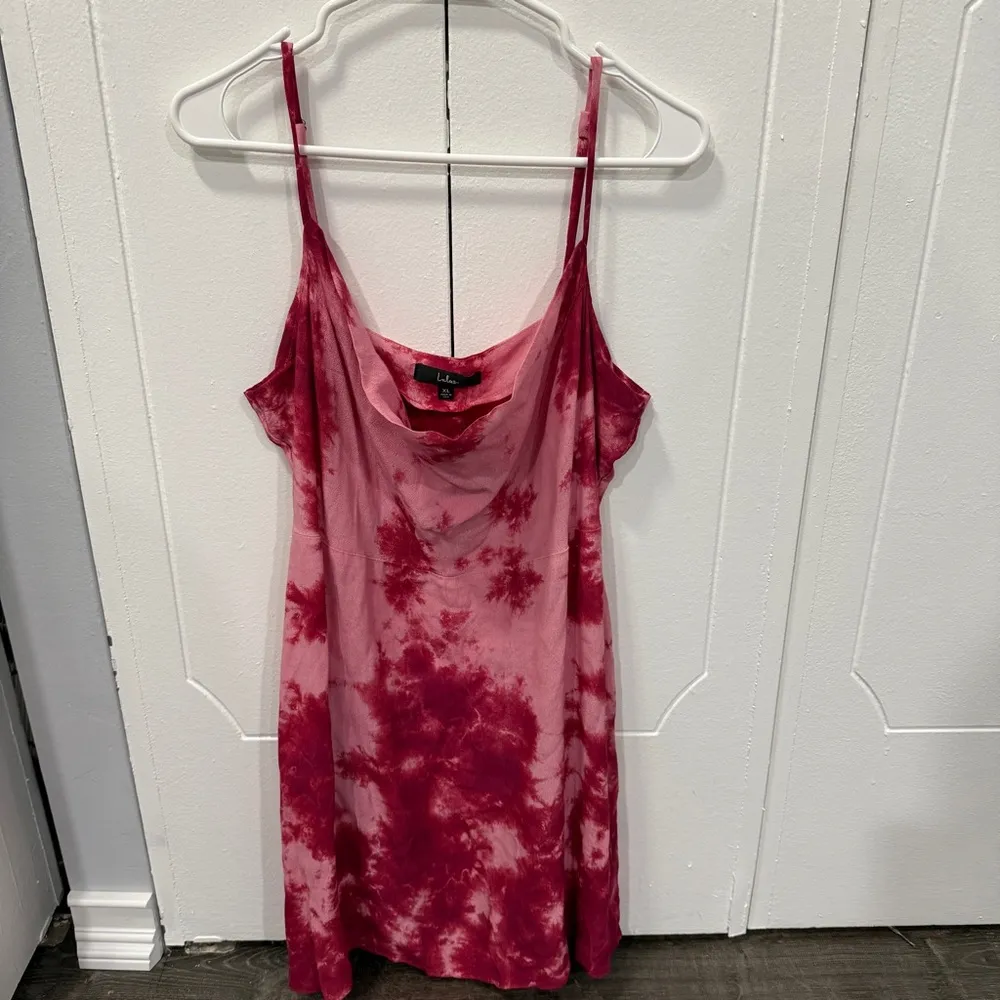 NWT Lulus Seeking Sunshine Plum Purple Tie-Dye Cowl Neck Mini Slip Dress - Image 5