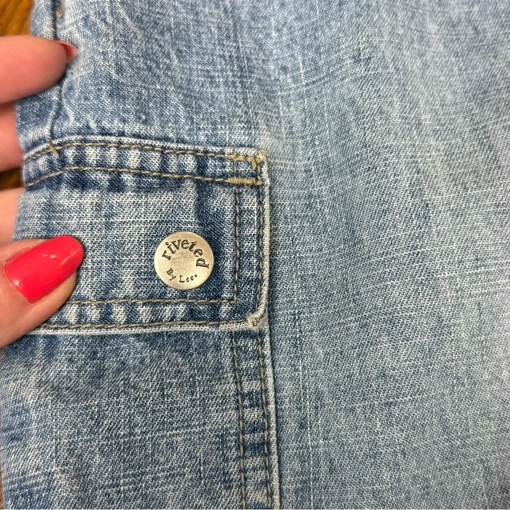 Vintage Riveted by Lee Denim Utility Shorts Size 10 90s Vintage Lee Shorts Cargo - Image 9