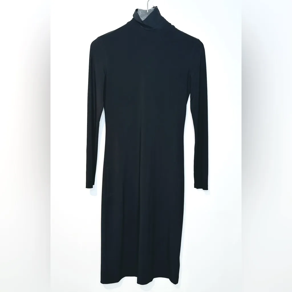 Norma Kamali Black Jersey Knit Long Sleeve Turtleneck Midi Dress Size XS - Image 14