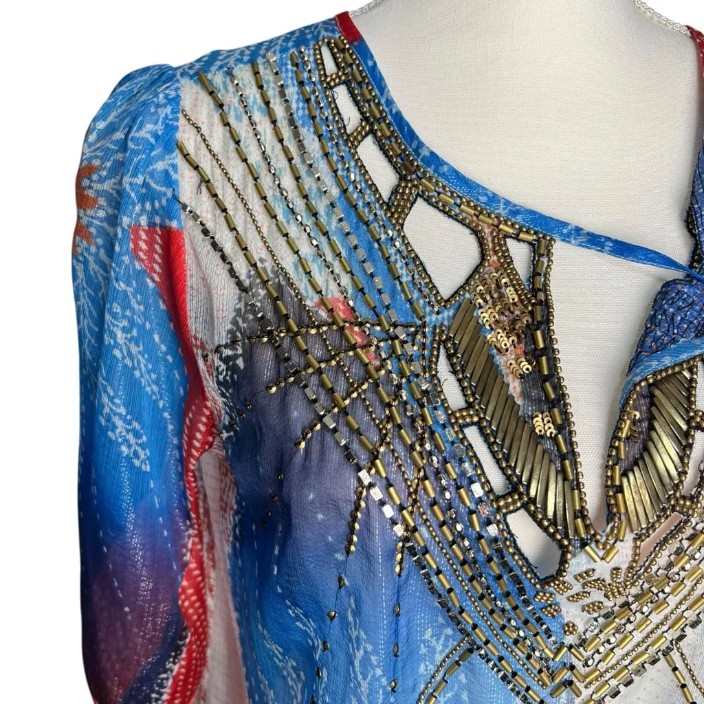 Diane Von Furstenberg Batik Land Nessa Silk Chiffon Dress Sheer Beaded Size 10 - Image 5