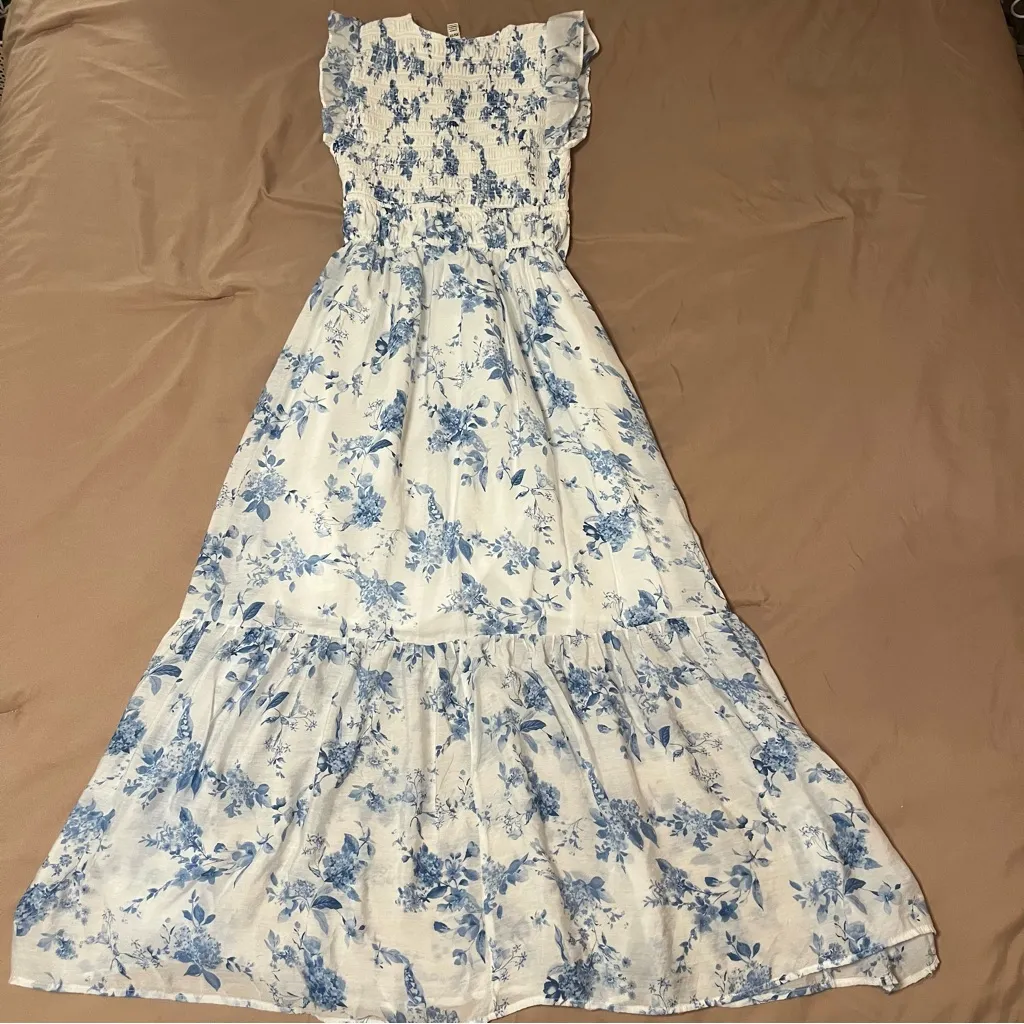 Joie Blue & White Floral Maxi Tiered V Neck Dress - Image 8