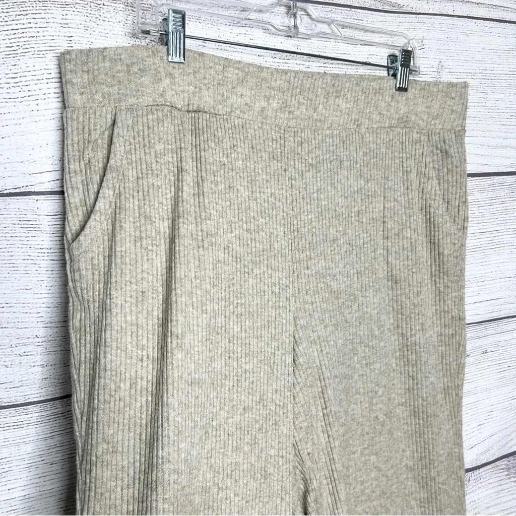 GAIAM Beige Ribbed Knit High Waist Wide Leg Pants Size XXL Yoga Lounge Comfy - Image 2