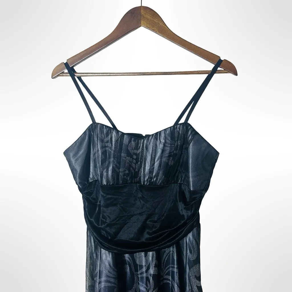 Y2K Black Sheer Overlay Spaghetti Strap Mini Cocktail Dress 12 Whimsigoth Fairy - Image 2
