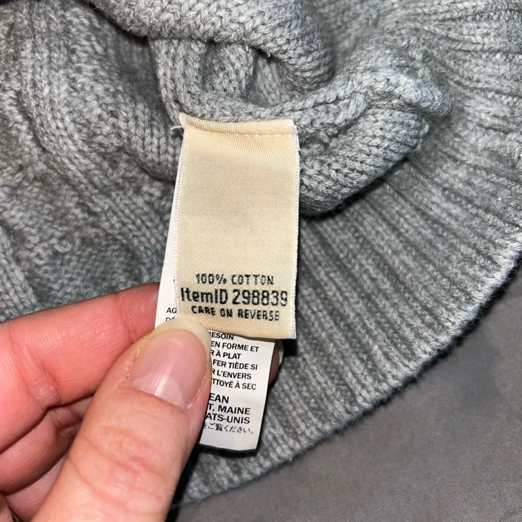 LL BEAN Chunky Cable Knit Cotton Crewneck Fisherman Sweater Women's XS Double L Gray - Image 3