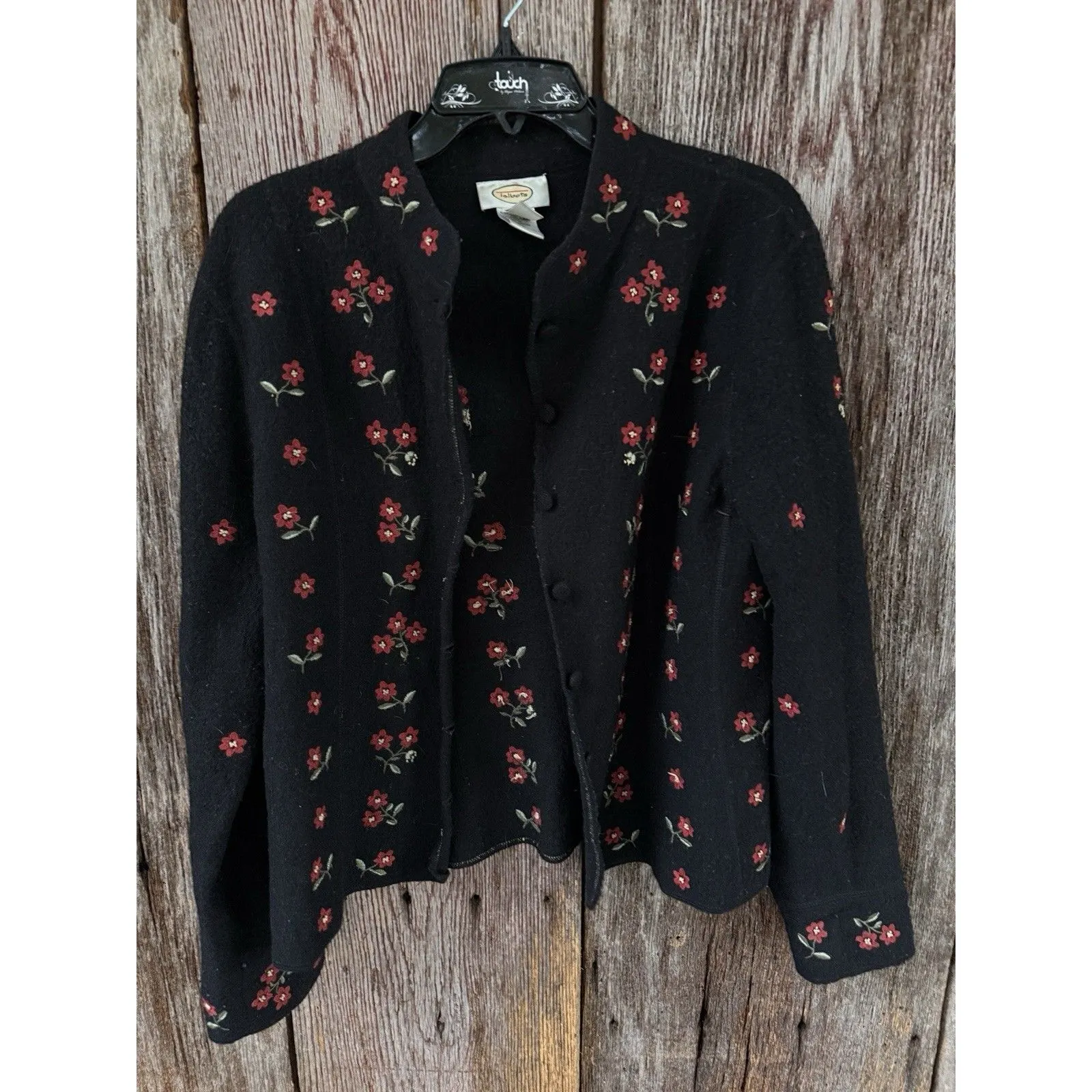 Vtg Talbots 100% Wool Cardigan Sweater Size L Embroidered Flowers Buttons - Image 2
