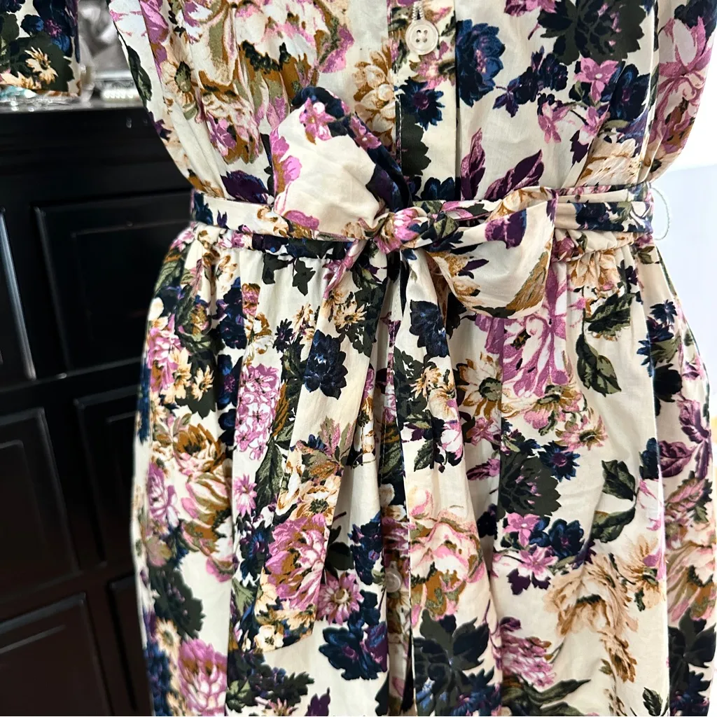 Who What Wear Puff Sleeve Floral Button Front Dress XS Belted Pockets Size XS/S - Image 6