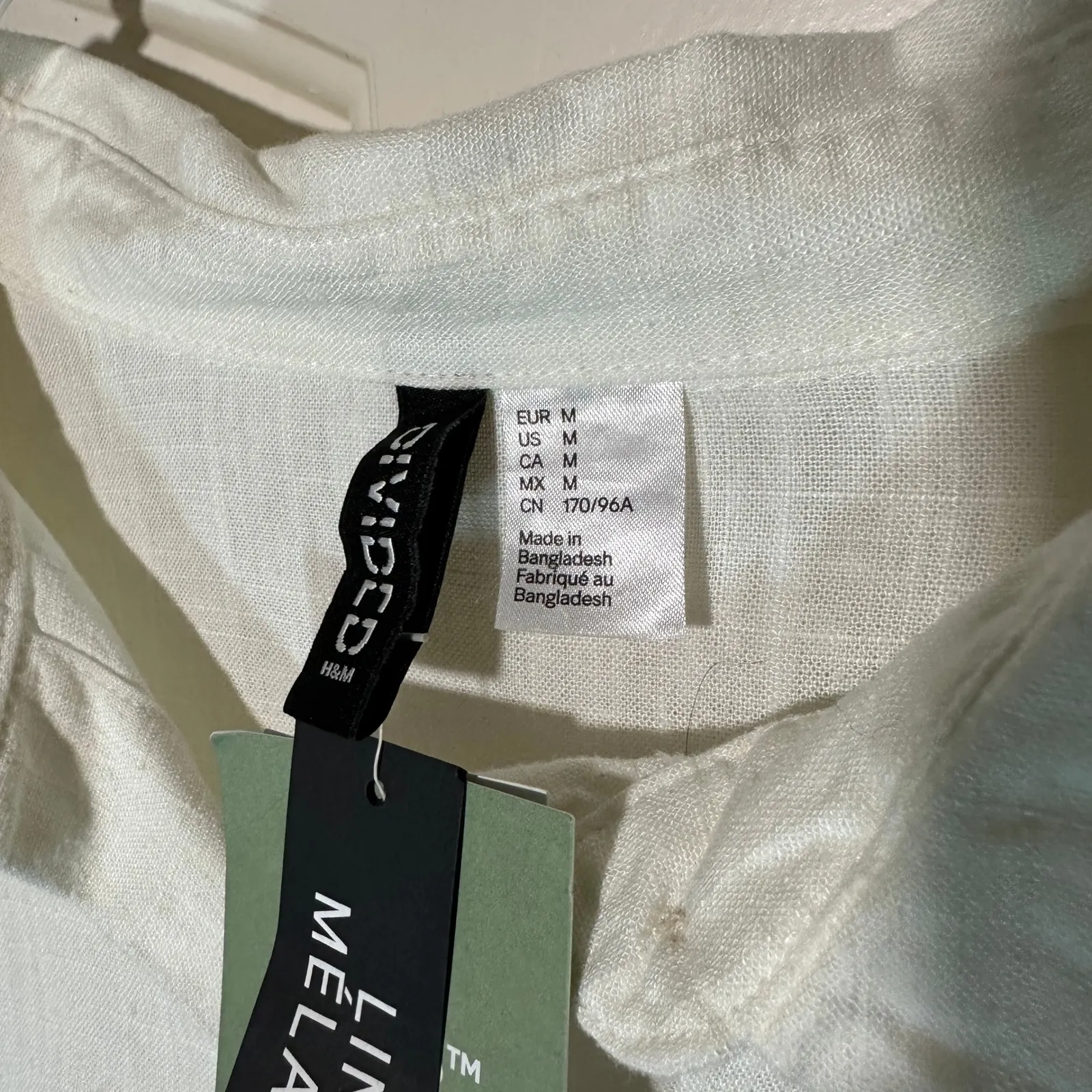 NWT H&M‎ Divided White Linen Blend Long Sleeve Button Up Top Medium Capsule - Image 2