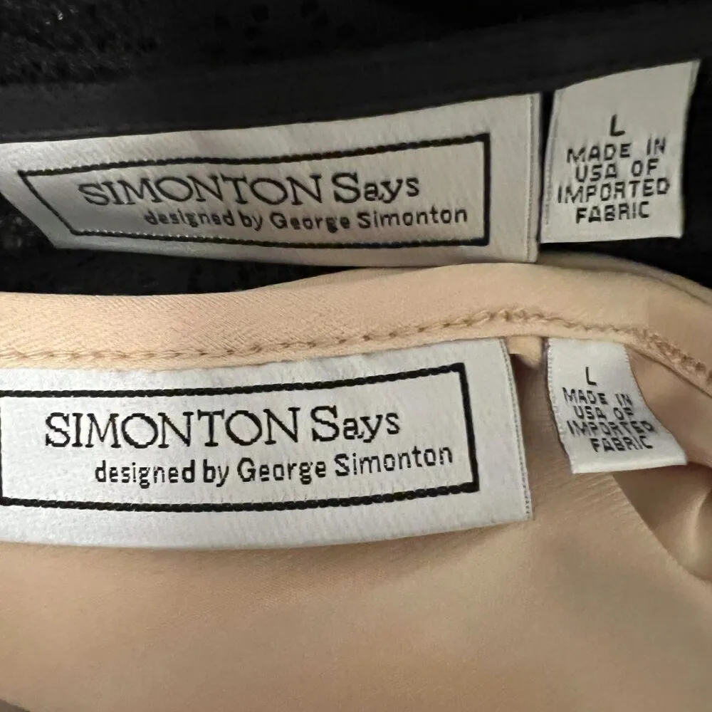 Simonton Says Black Lace Overlay w/Nude Camisole Tan Size L - Image 7