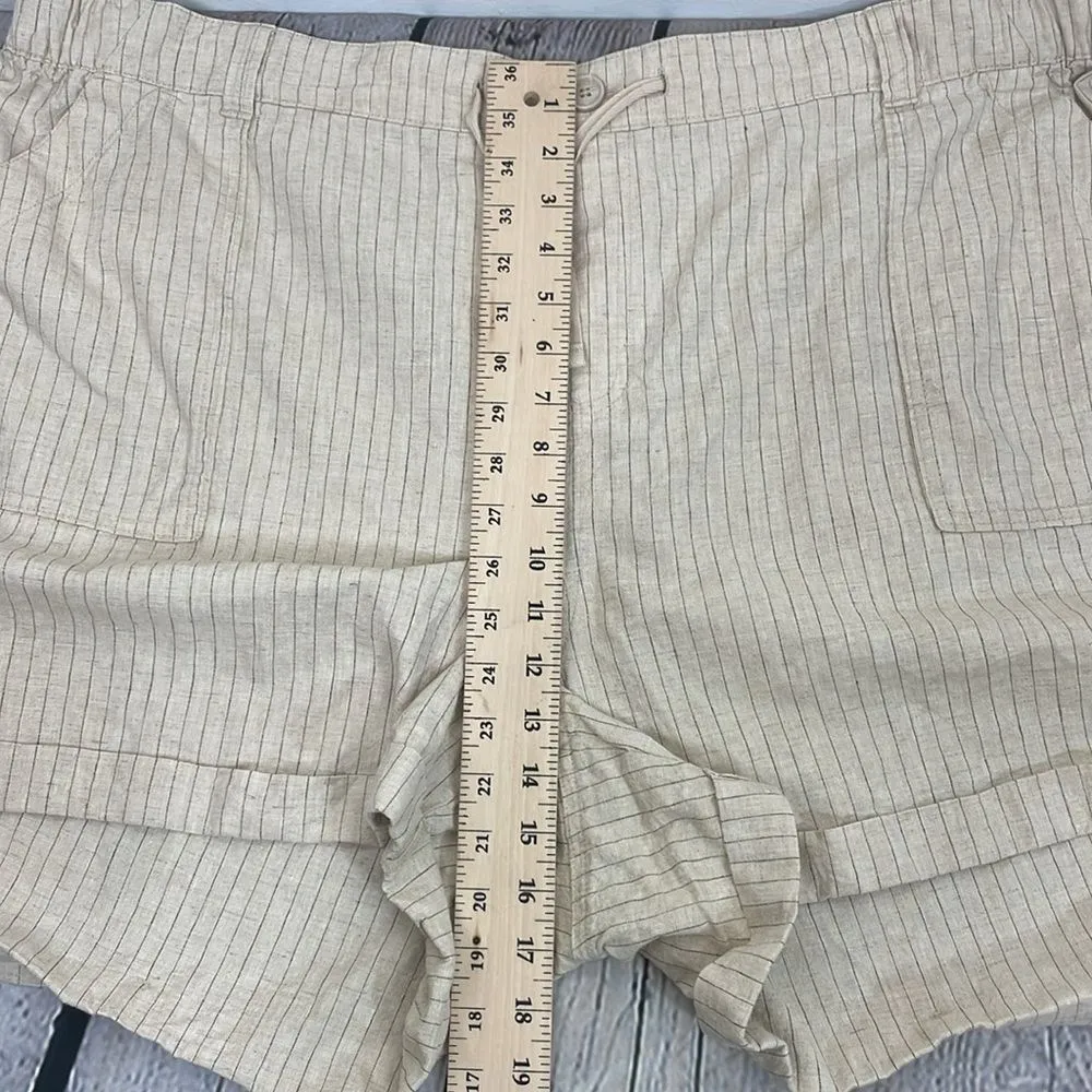 Lane Bryant Soft Slub Short Mid Rise Shorts Linen Blend Tan Black Stripes  22/24 - Image 12