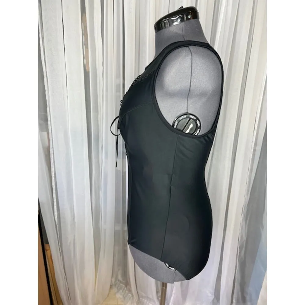 CHristina one piece swimsuit Vintage black lace front mesh - Image 6