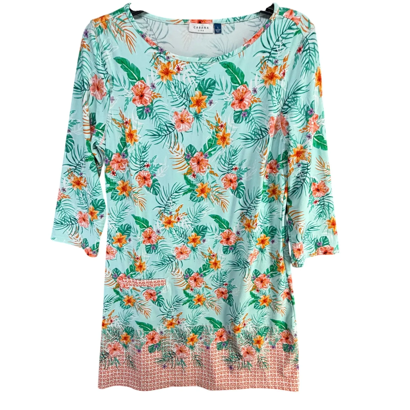 Cabana Life Cayman Shift Dress Womens L Blue Tropical Floral Beach Coastal UPF50 Size L - Image 2