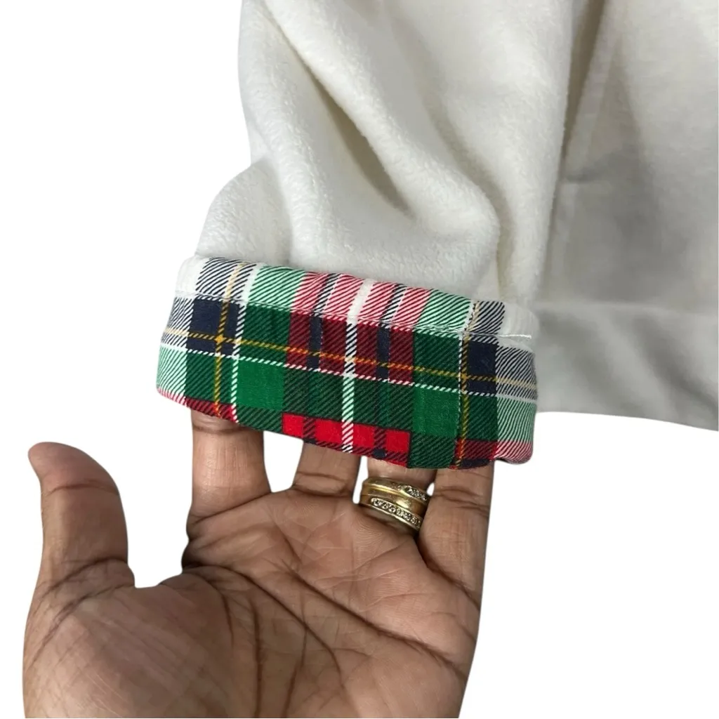 Crown & Ivy women's ivory fleece pullover - holiday plaid trim - Size XXL - Image 4