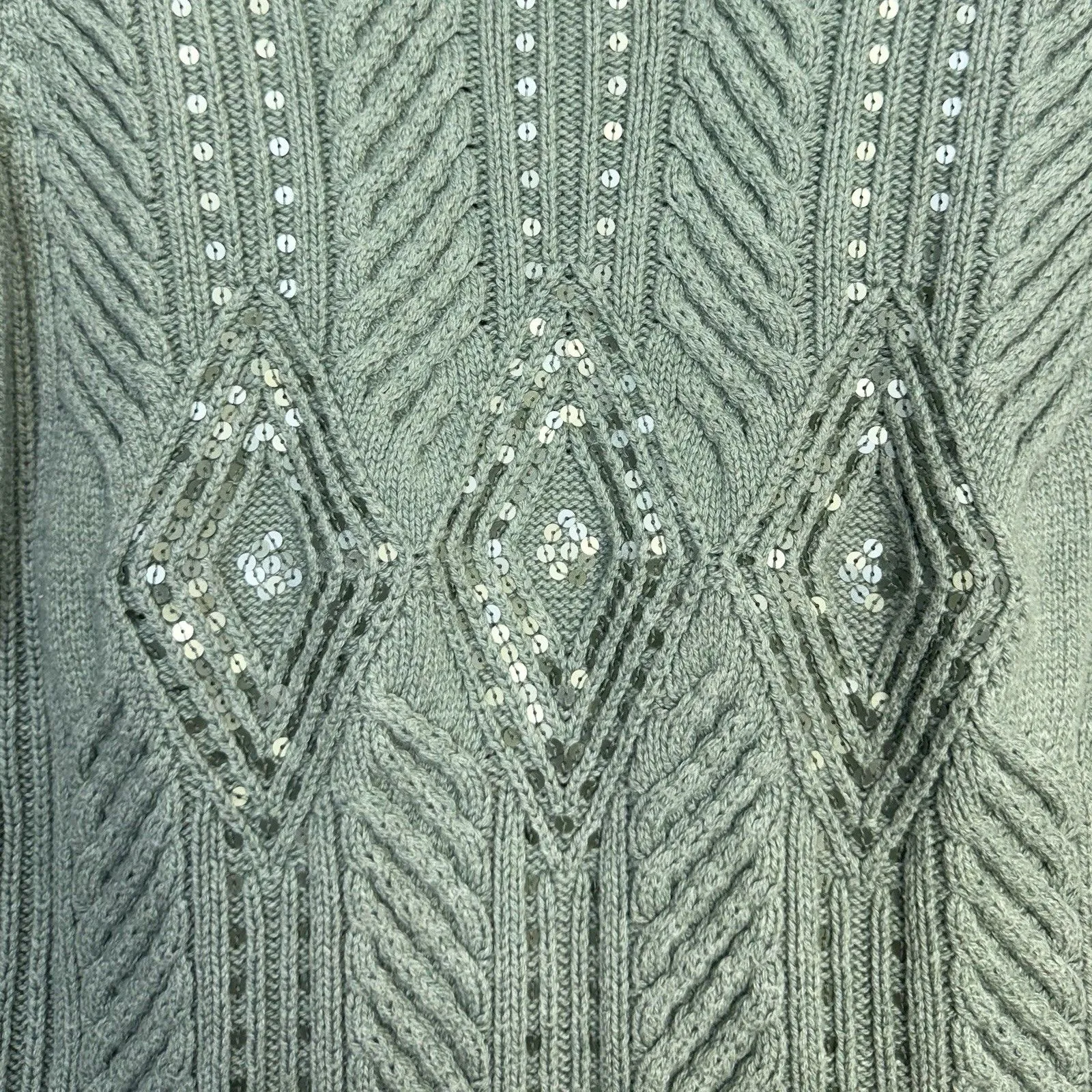 Talbots Cable Knit Turtleneck Sweater Pullover Size M Chunky Sequin Fairy Preppy - Image 2