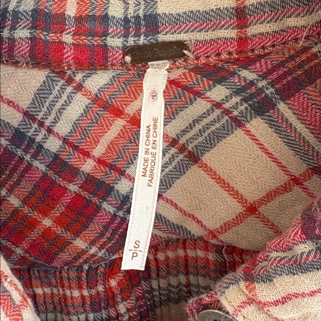 EUC Free People Juniper Ridge Plaid Side Snap Button Front Top Oversized Small - Image 2