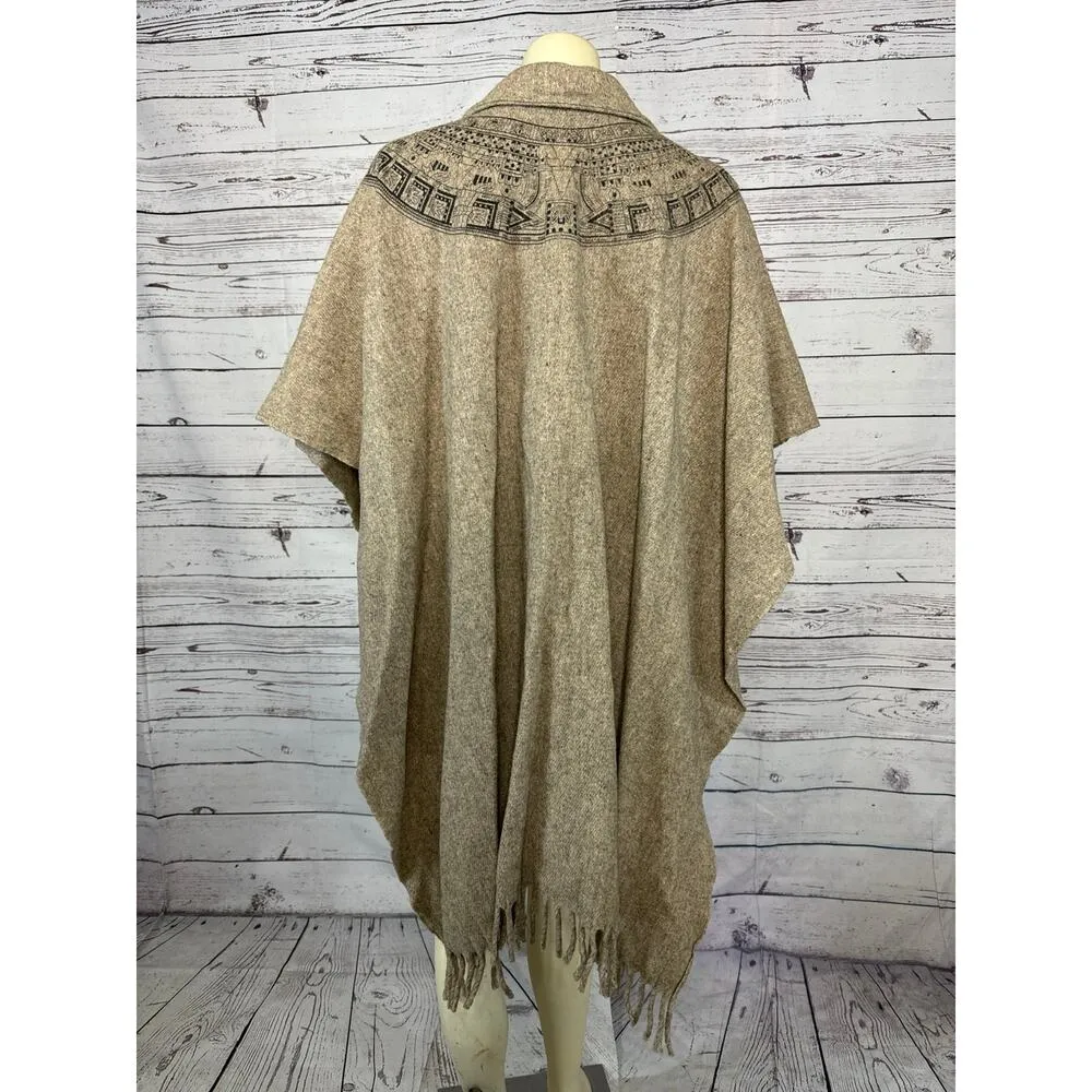 Vintage 1990's Wool Blanket poncho with button closing & fringe medium to large Gray Size undefined - Image 3