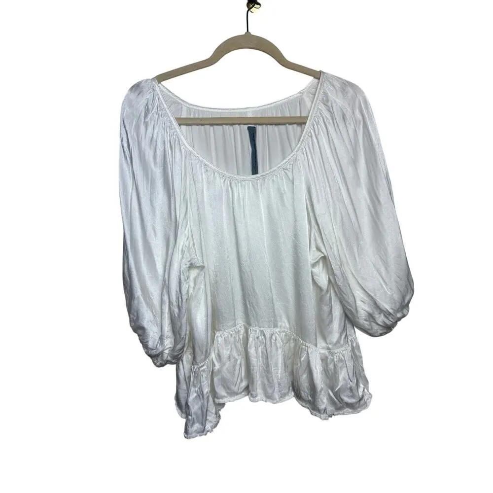 Raquel Allegra Satin Peasant Top in Ivory Pebble Sz. 1 (US S) White - Image 9