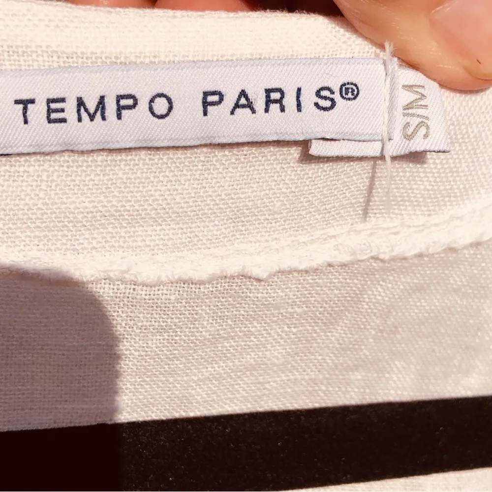 Tempo Paris Linen Pleated Front Top S/M – Boho Coastal Cottagecore Italy White - Image 3