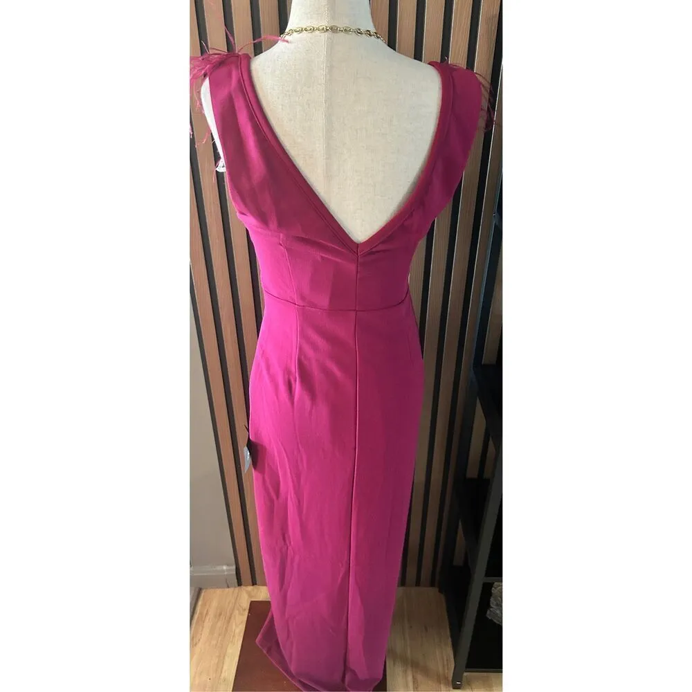 Lulus NWT  Flair Berry Pink Feather Sleeveless Maxi Dress with slit sexy - Image 6