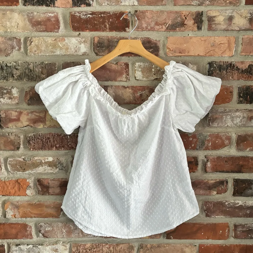 Maeve Anthropologie White Off The Shoulder Blouse Short Sleeve Top, 2 - Image 3