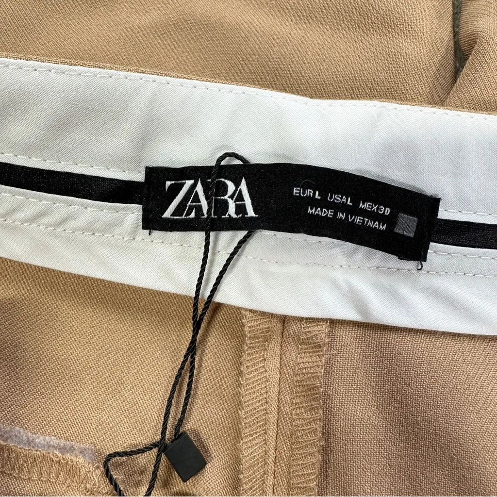Zara Women’s High Waisted Wide Leg Menswear Trouser Pants in Camel L - Image 12