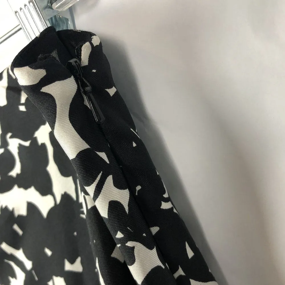 Ralph Lauren Silk Skirt‎ Size 8 Petite Black White Floral Career Cocktail - Image 4