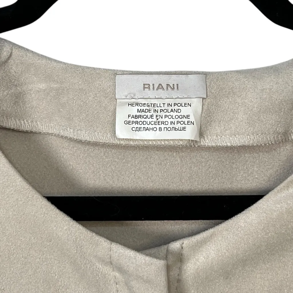 RIANI Sleeveless Dress Apron Pockets Double Zip Taupe Faux Suede Size 10 Tan - Image 3