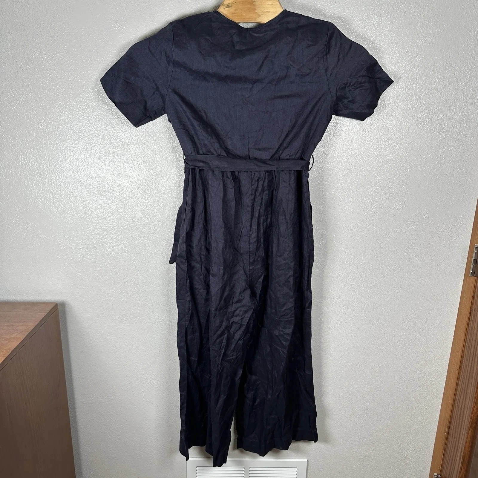 NEW Grae Cove Linen Jumpsuit Navy Blue Wide Leg Button Belted Womens Small - Image 4
