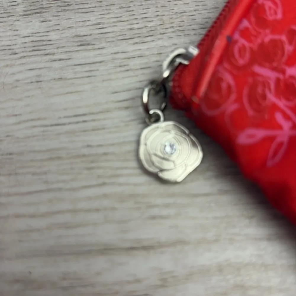 Lancome Red Floral Print Paris Zip Top Cosmetics / Makeup Bag Approx 10" X 5.5" - Image 3