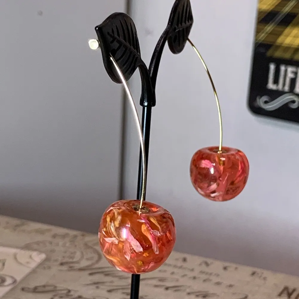 Cherry Stem Earrings Gold - Image 3