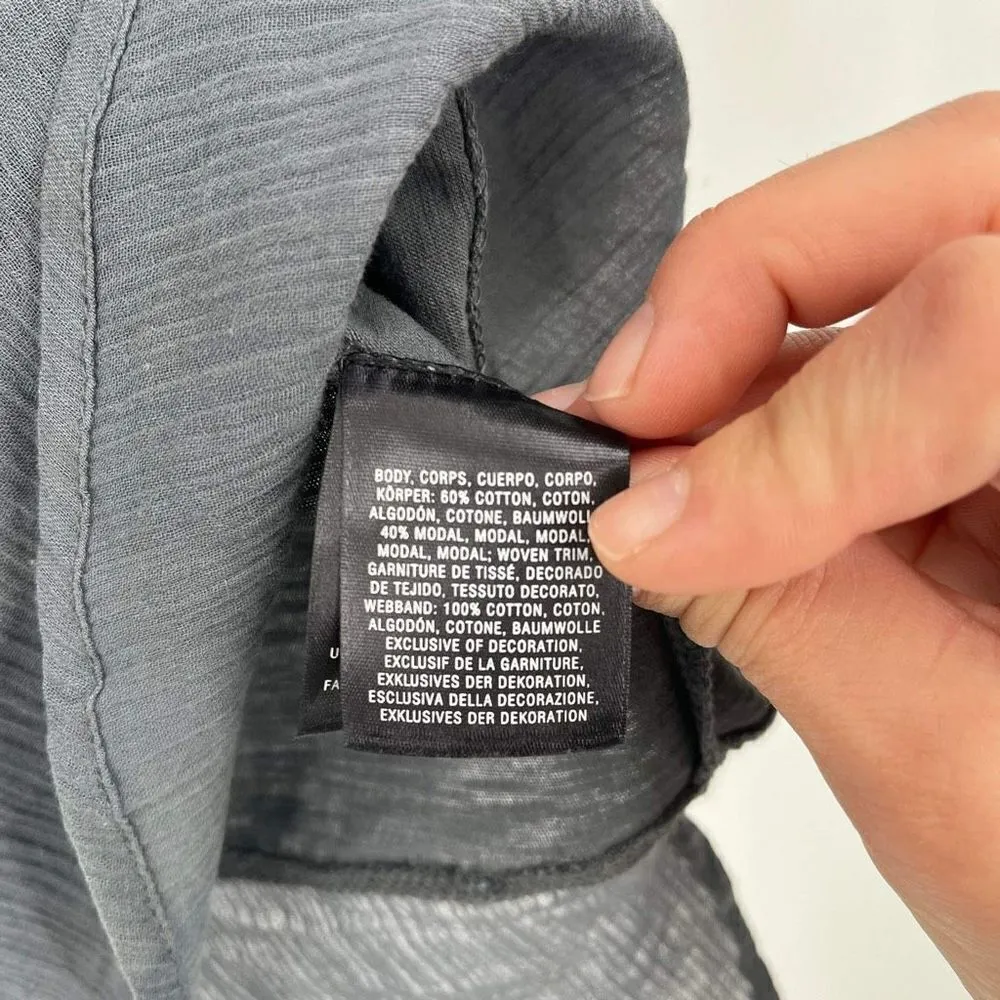 Anthropologie Paper Locket Gray Crepe‎ Drapey Contrast Blue Stitch Top Shirt XS - Image 11