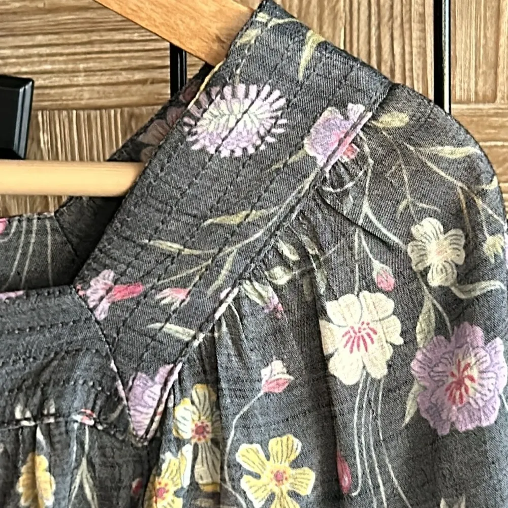 Lauren Conrad Womens Blouse Small Gray Floral Square Neck Peasant Long Sleeve - Image 3