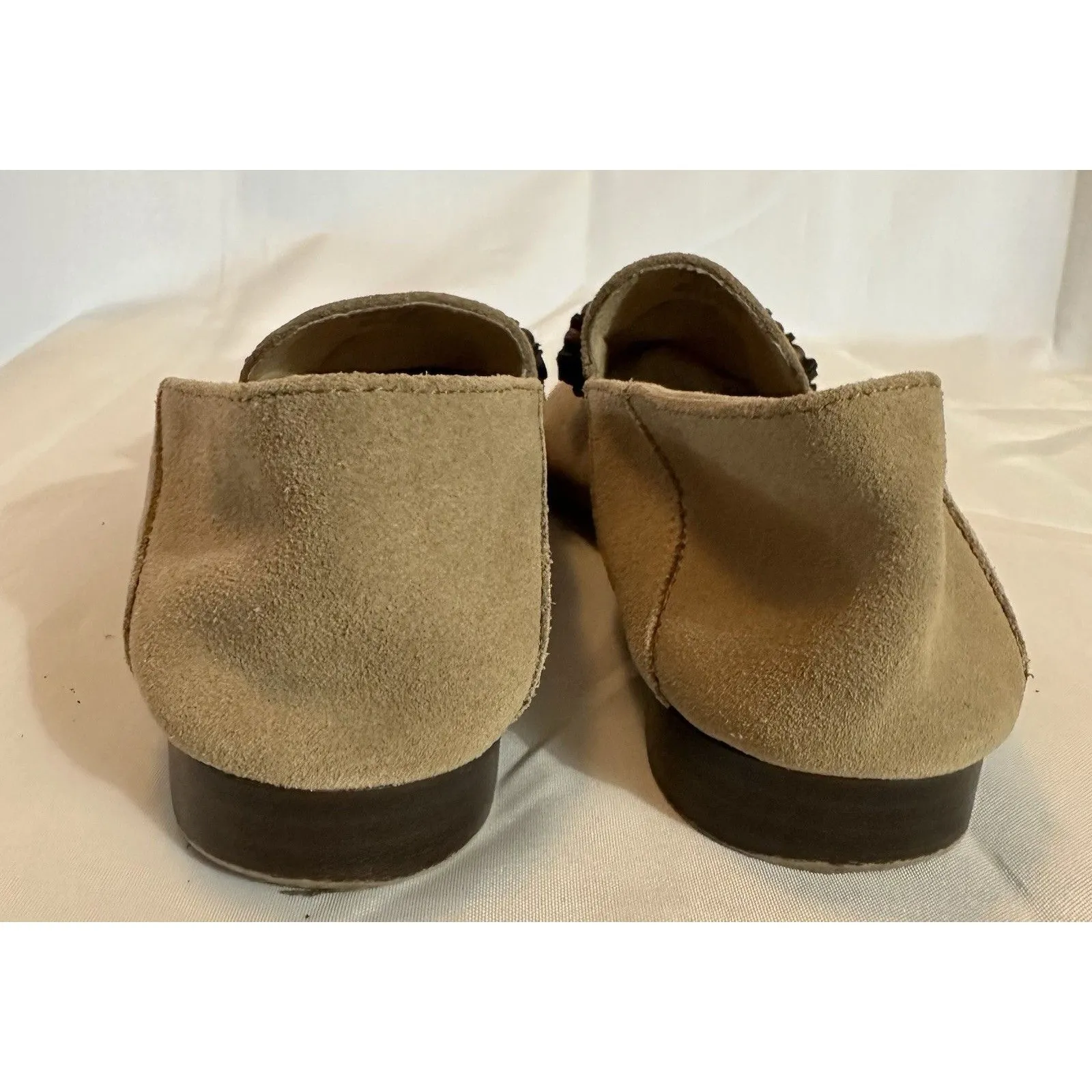 Zara Womens Tan Suede Leather Slip On Flats Shoes Beaded Accents Size 6.5 - Image 6