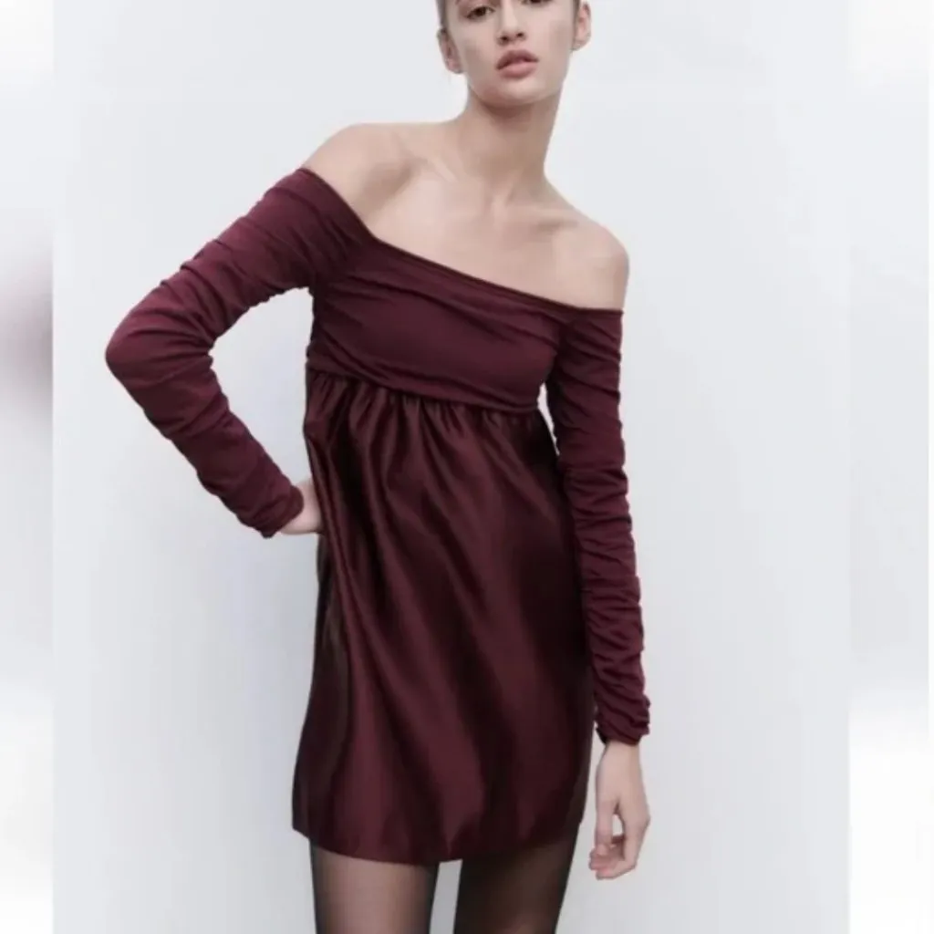 NWOT ZARA COMBINATION KNIT MINI DRESS RUCHED SLEEVE BLOGGERS FAV - Image 2